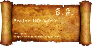 Breier Hümér névjegykártya